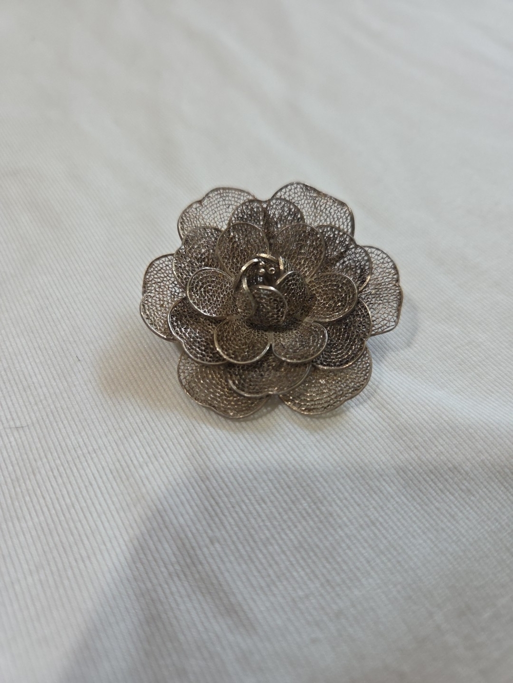 Intricate Silver Floral Filigree Brooch for Women